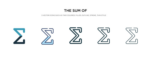 the sum of icon in different style vector illustration. two colored and black the sum of vector icons designed in filled, outline, line and stroke style can be used for web, mobile, ui