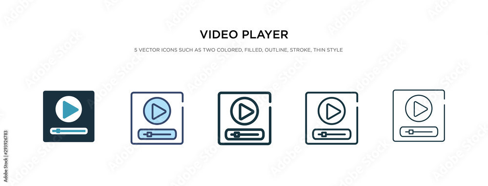 Wall mural video player icon in different style vector illustration. two colored and black video player vector 