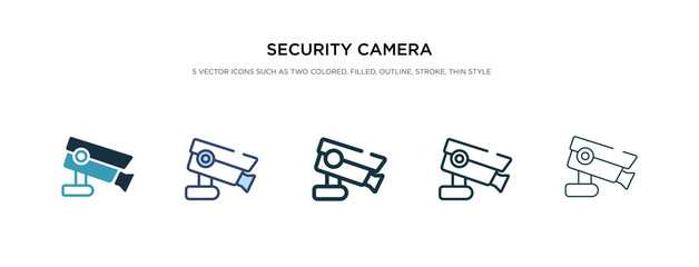 security camera icon in different style vector illustration. two colored and black security camera vector icons designed in filled, outline, line and stroke style can be used for web, mobile, ui - obrazy, fototapety, plakaty