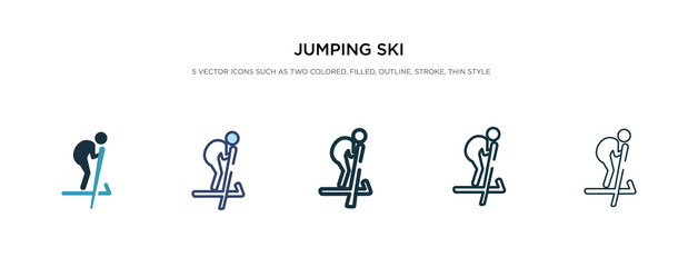 jumping ski icon in different style vector illustration. two colored and black jumping ski vector icons designed in filled, outline, line and stroke style can be used for web, mobile, ui