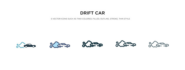 drift car icon in different style vector illustration. two colored and black drift car vector icons designed in filled, outline, line and stroke style can be used for web, mobile, ui