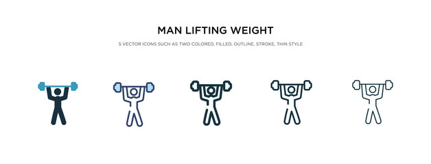 man lifting weight icon in different style vector illustration. two colored and black man lifting weight vector icons designed in filled, outline, line and stroke style can be used for web, mobile,