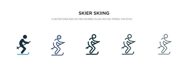 Fototapeta na wymiar skier skiing icon in different style vector illustration. two colored and black skier skiing vector icons designed in filled, outline, line and stroke style can be used for web, mobile, ui