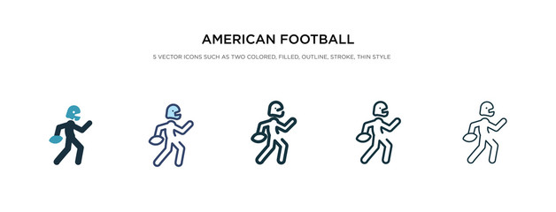 Fototapeta na wymiar american football player running with the ball icon in different style vector illustration. two colored and black american football player running with the ball vector icons designed in filled,