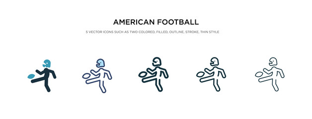 american football player kicking the ball icon in different style vector illustration. two colored and black american football player kicking the ball vector icons designed in filled, outline, line