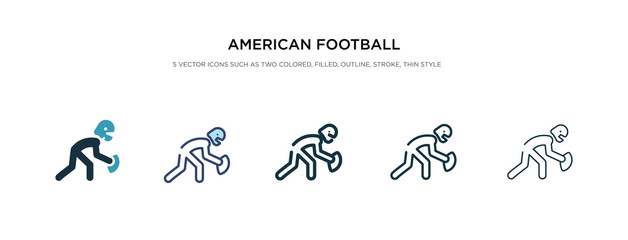 american football player picking the ball icon in different style vector illustration. two colored and black american football player picking the ball vector icons designed in filled, outline, line