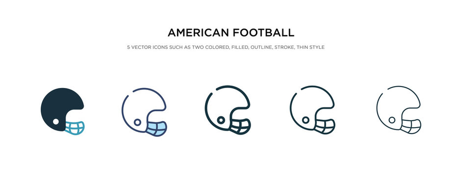 American Football Player Helmet Icon In Different Style Vector Illustration. Two Colored And Black American Football Player Helmet Vector Icons Designed In Filled, Outline, Line And Stroke Style Can