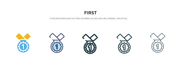 first icon in different style vector illustration. two colored and black first vector icons designed in filled, outline, line and stroke style can be used for web, mobile, ui