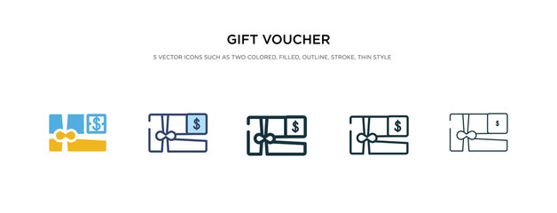 gift voucher icon in different style vector illustration. two colored and black gift voucher vector icons designed in filled, outline, line and stroke style can be used for web, mobile, ui