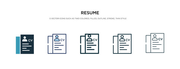 resume icon in different style vector illustration. two colored and black resume vector icons designed in filled, outline, line and stroke style can be used for web, mobile, ui © zaurrahimov