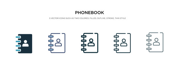 phonebook icon in different style vector illustration. two colored and black phonebook vector icons designed in filled, outline, line and stroke style can be used for web, mobile, ui