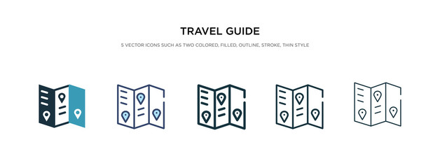 travel guide icon in different style vector illustration. two colored and black travel guide vector icons designed in filled, outline, line and stroke style can be used for web, mobile, ui