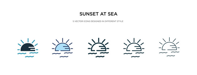 sunset at sea icon in different style vector illustration. two colored and black sunset at sea vector icons designed in filled, outline, line and stroke style can be used for web, mobile, ui