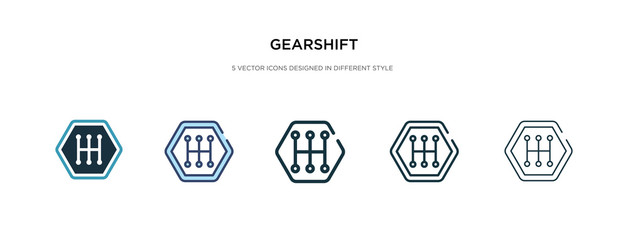 gearshift icon in different style vector illustration. two colored and black gearshift vector icons designed in filled, outline, line and stroke style can be used for web, mobile, ui