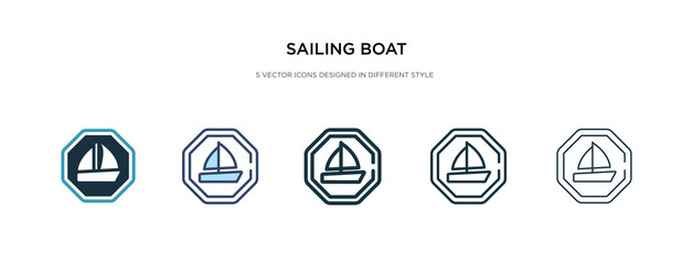 sailing boat icon in different style vector illustration. two colored and black sailing boat vector icons designed in filled, outline, line and stroke style can be used for web, mobile, ui