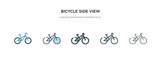 bicycle side view icon in different style vector illustration. two colored and black bicycle side view vector icons designed in filled, outline, line and stroke style can be used for web, mobile, ui