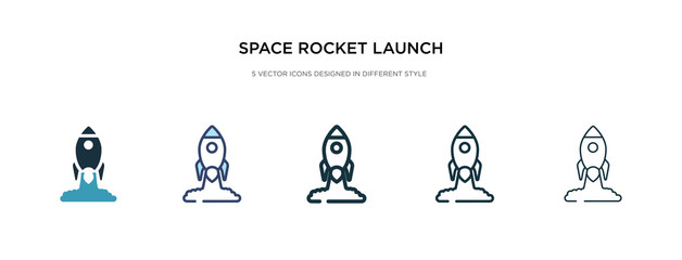 space rocket launch icon in different style vector illustration. two colored and black space rocket launch vector icons designed in filled, outline, line and stroke style can be used for web,