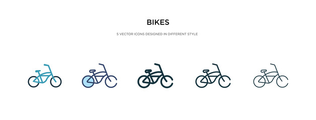 bikes icon in different style vector illustration. two colored and black bikes vector icons designed in filled, outline, line and stroke style can be used for web, mobile, ui