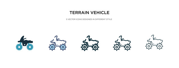 terrain vehicle icon in different style vector illustration. two colored and black terrain vehicle vector icons designed in filled, outline, line and stroke style can be used for web, mobile, ui