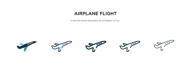 airplane flight icon in different style vector illustration. two colored and black airplane flight vector icons designed in filled, outline, line and stroke style can be used for web, mobile, ui