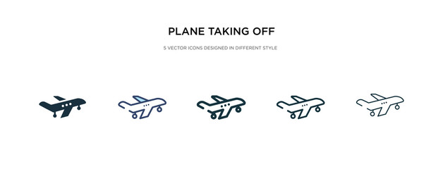 plane taking off icon in different style vector illustration. two colored and black plane taking off vector icons designed in filled, outline, line and stroke style can be used for web, mobile, ui