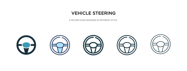 vehicle steering wheel icon in different style vector illustration. two colored and black vehicle steering wheel vector icons designed in filled, outline, line and stroke style can be used for web,