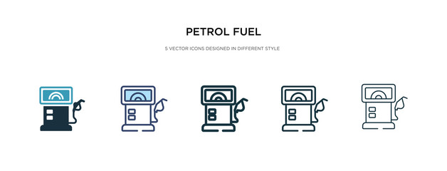 petrol fuel icon in different style vector illustration. two colored and black petrol fuel vector icons designed in filled, outline, line and stroke style can be used for web, mobile, ui