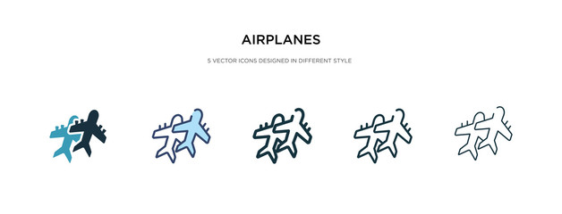 airplanes icon in different style vector illustration. two colored and black airplanes vector icons designed in filled, outline, line and stroke style can be used for web, mobile, ui