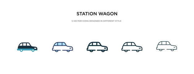 station wagon icon in different style vector illustration. two colored and black station wagon vector icons designed in filled, outline, line and stroke style can be used for web, mobile, ui