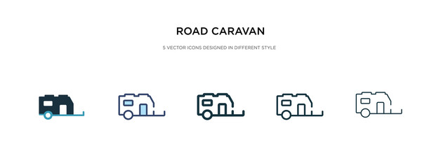 road caravan icon in different style vector illustration. two colored and black road caravan vector icons designed in filled, outline, line and stroke style can be used for web, mobile, ui - obrazy, fototapety, plakaty