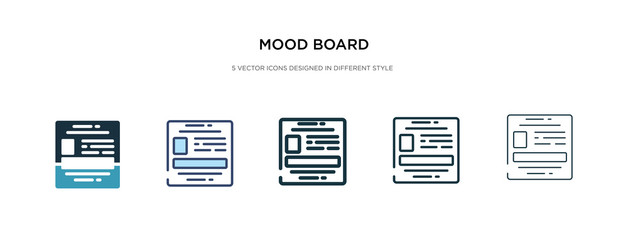 mood board icon in different style vector illustration. two colored and black mood board vector icons designed in filled, outline, line and stroke style can be used for web, mobile, ui