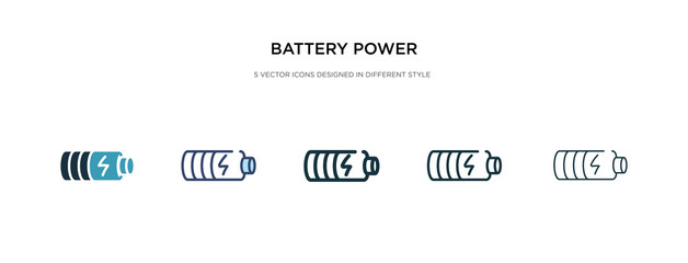 battery power icon in different style vector illustration. two colored and black battery power vector icons designed in filled, outline, line and stroke style can be used for web, mobile, ui