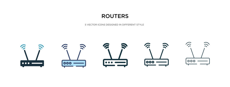 routers icon in different style vector illustration. two colored and black routers vector icons designed in filled, outline, line and stroke style can be used for web, mobile, ui