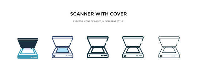 scanner with cover icon in different style vector illustration. two colored and black scanner with cover vector icons designed in filled, outline, line and stroke style can be used for web, mobile, - obrazy, fototapety, plakaty