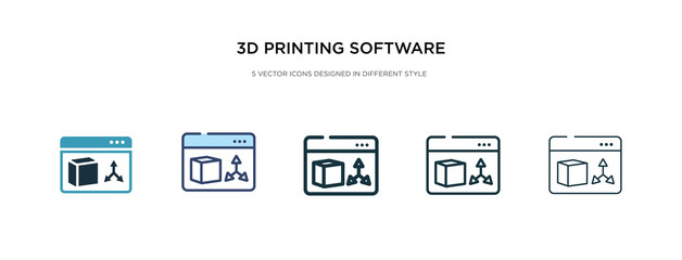 3d printing software icon in different style vector illustration. two colored and black 3d printing software vector icons designed in filled, outline, line and stroke style can be used for web,