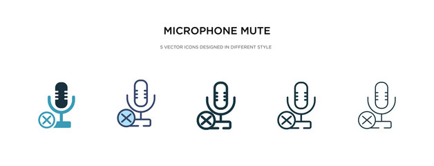 microphone mute icon in different style vector illustration. two colored and black microphone mute vector icons designed in filled, outline, line and stroke style can be used for web, mobile, ui