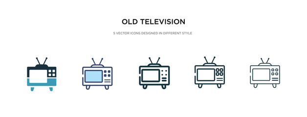 old television icon in different style vector illustration. two colored and black old television vector icons designed in filled, outline, line and stroke style can be used for web, mobile, ui