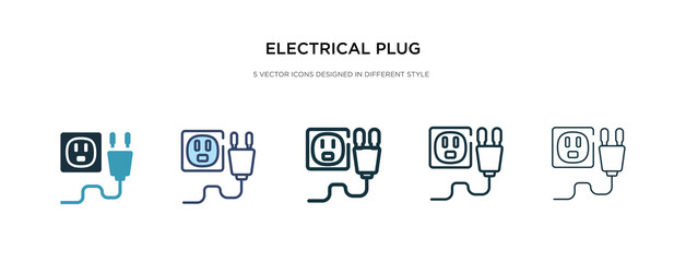 electrical plug icon in different style vector illustration. two colored and black electrical plug vector icons designed in filled, outline, line and stroke style can be used for web, mobile, ui