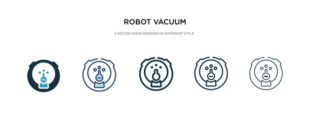 robot vacuum icon in different style vector illustration. two colored and black robot vacuum vector icons designed in filled, outline, line and stroke style can be used for web, mobile, ui