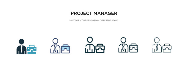 project manager icon in different style vector illustration. two colored and black project manager vector icons designed in filled, outline, line and stroke style can be used for web, mobile, ui