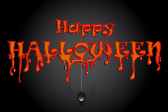 Halloween with spider text with drop blood party background