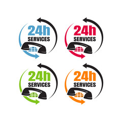 24 hours service sign vector icon day night services button symbol