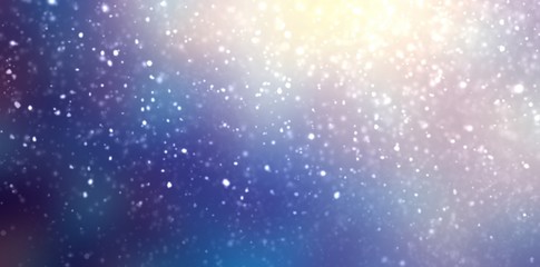 Christmas magical snowfall blue violet background. Soft blur texture. Amazing winter outdoor. Incredible night. Wonderful holiday illustration.