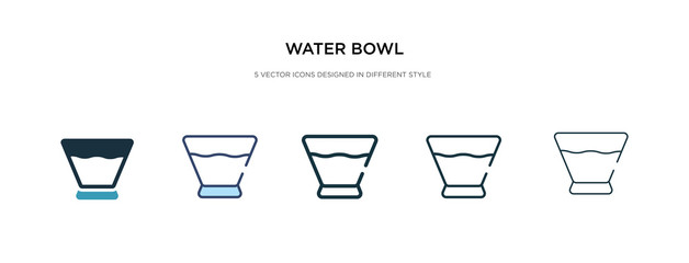 water bowl icon in different style vector illustration. two colored and black water bowl vector icons designed in filled, outline, line and stroke style can be used for web, mobile, ui