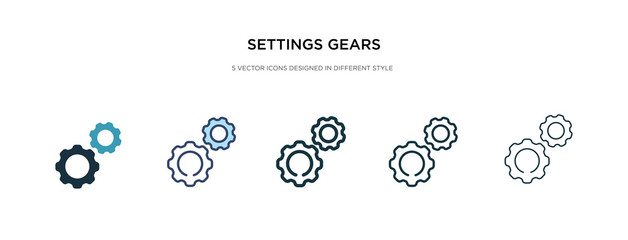 settings gears icon in different style vector illustration. two colored and black settings gears vector icons designed in filled, outline, line and stroke style can be used for web, mobile, ui