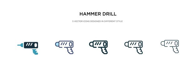 hammer drill icon in different style vector illustration. two colored and black hammer drill vector icons designed in filled, outline, line and stroke style can be used for web, mobile, ui