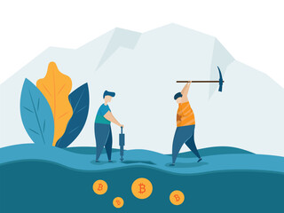 Fototapeta premium man mining for bitcoins crypto currency concept