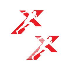 powerfull running man X Letter logo design vector concept illustration