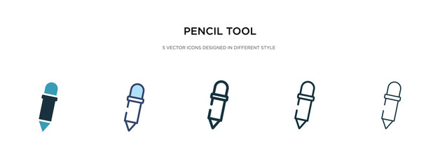 pencil tool icon in different style vector illustration. two colored and black pencil tool vector icons designed in filled, outline, line and stroke style can be used for web, mobile, ui