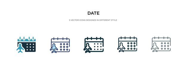 date icon in different style vector illustration. two colored and black date vector icons designed in filled, outline, line and stroke style can be used for web, mobile, ui